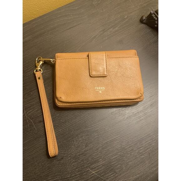 Fossil Handbags - Fossil Wallet Brown Pebbled Leather Wristlet 4x7 Zip Around 110272 Vtg Retro 90s